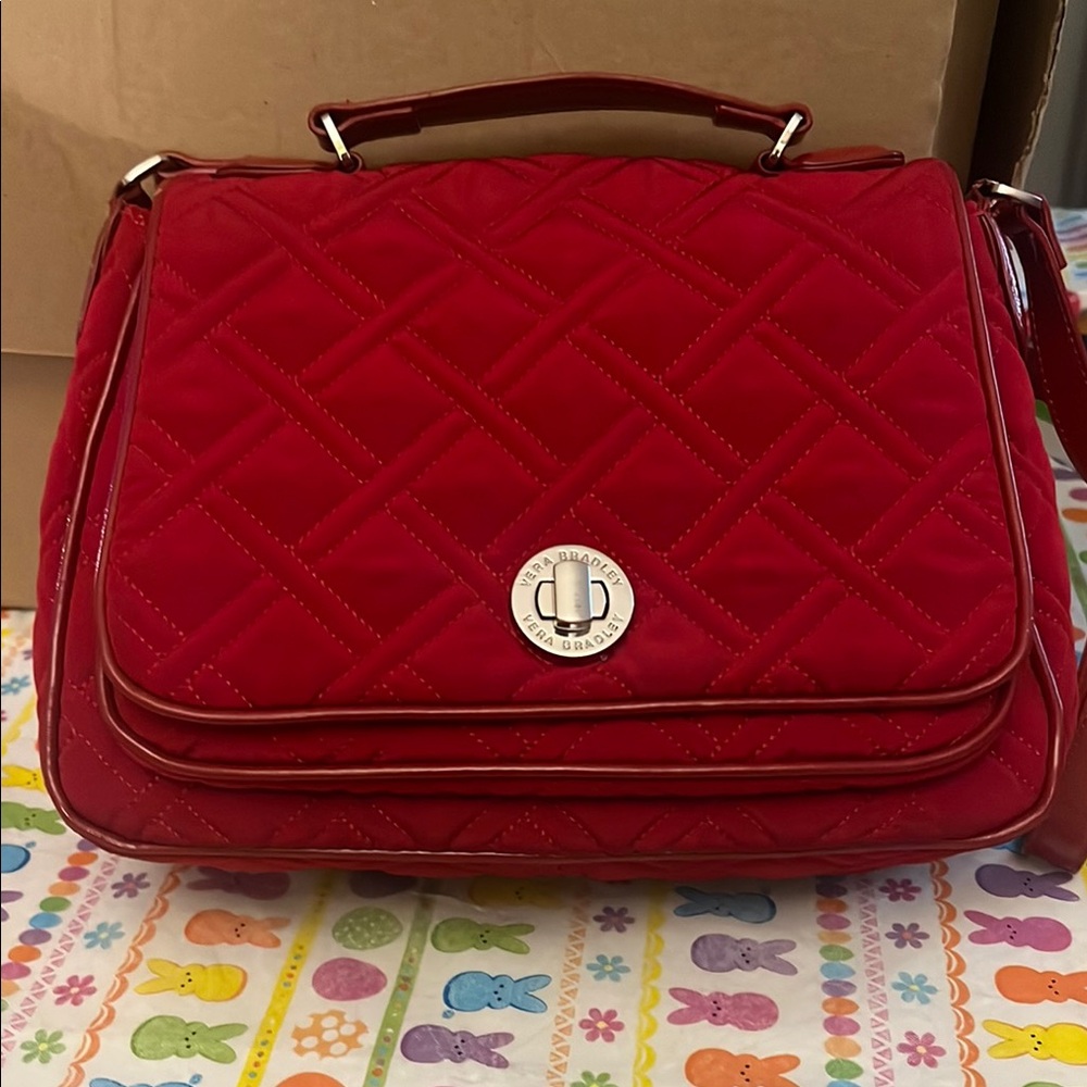 Vera Bradley Red Quilted Satchel with Flap Closure